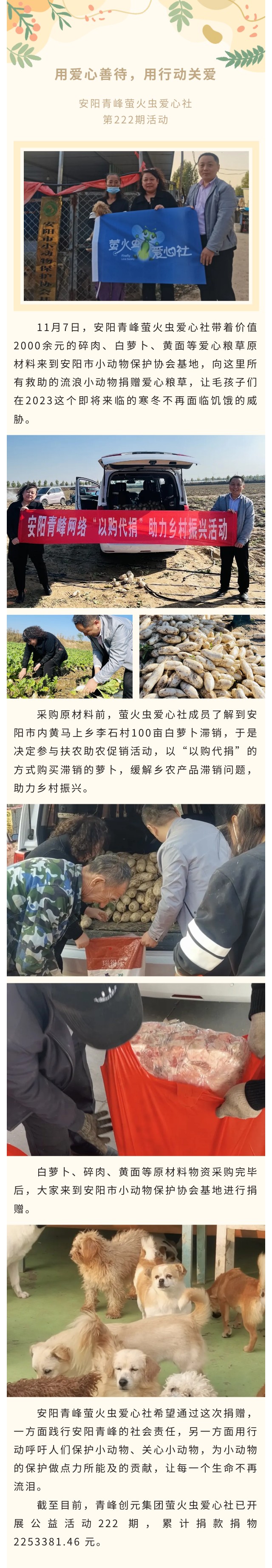 用愛心善待，用行動關(guān)愛--青峰創(chuàng)元集團螢火蟲愛心活動第222期報道
